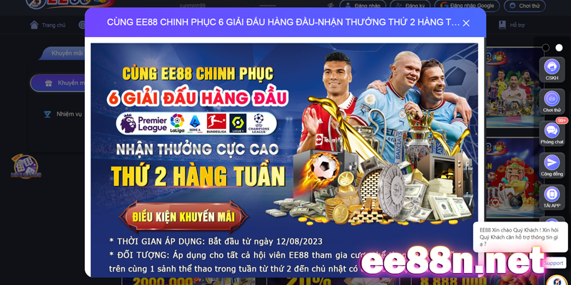 Ưu đãi khủng khách hàng VIP tại nhà cái EE88